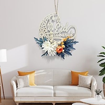 Ramadan Wreaths, Eid al Fitr Artificial Camellia Wreath Decorations for Front Door, Round Hoop Floral Hanging Garland, for Wall Window Indoors Outdoor Farmhouse Decor Lightinthebox
