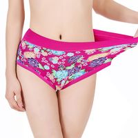 Women Elegant Floral Printing Modal Panties Breathable Mid Waist Underwear