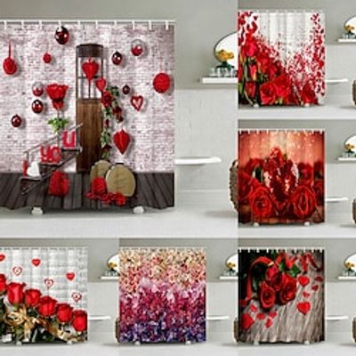 Valentine's Day Bathroom Deco Shower Curtain with Hooks Bathroom Decor Waterproof Fabric Shower Curtain Set with12 Pack Plastic Hooks Lightinthebox