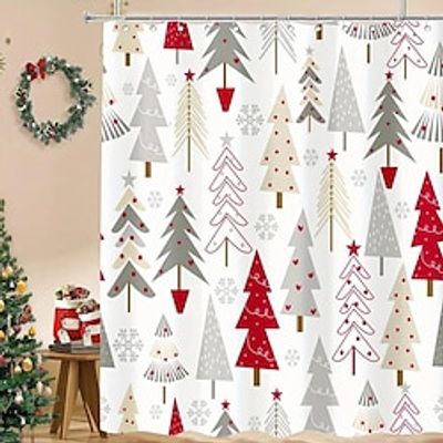 Christmas Shower Curtain With Hooks, Abstract Red And White Xmas Shower Curtain For Bathroom, Cute Christmas Tree Shower Curtain Xmas miniinthebox Christmas Shower Curtain With Hooks, Abstract Red And White Xmas Shower Curtain For Bathroom, Cute Christmas Tree Shower Curtain Xmas miniinthebox