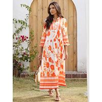 Women's Holiday Dress Loose Satin Maxi Maxi Dress Orange 3/4-Length Sleeve flowers and plants Flower / Plants Printing Spring Spring and Summer Stand Collar V