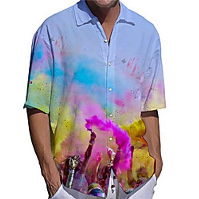 Men's Shirt 3D Print Gradient Plus Size 3D Print Button-Down Short Sleeve Casual Tops Casual Fashion Breathable Comfortable Blue miniinthebox