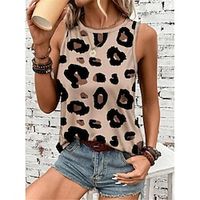 Women's Tank Top Vest Leopard Casual Khaki Print Sleeveless Fashion Streetwear Crew Neck Regular Fit Summer Lightinthebox