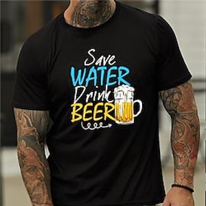 Men's Unisex T shirt Hot Stamping Graphic Prints Beer Letter Crew Neck Street Daily Print Short Sleeve Tops Casual Designer Big and Tall Sports Black Royal Blue Lightinthebox