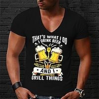 Men's Unisex T shirt Hot Stamping Graphic Prints Beer Letter V Neck Street Daily Print Short Sleeve Tops Casual Designer Big and Tall Sports Blue Black Red Lightinthebox - thumbnail