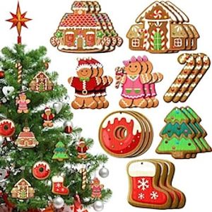 24pcs Wooden Christmas Yellow Gingerbread Candy House And Donuts Hanging Decoration Pendant For Outdoor Festival Party Gift (with Rope) miniinthebox