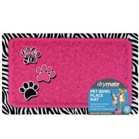 Drymate Pink With 3 Paws Zebra Border Pet Bowl Place Mat 12 X 20 Inches