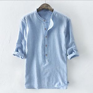 Men's Shirt Solid Color Button-Down Long Sleeve Casual Tops Cotton Lightweight Casual Fashion Breathable Light gray Beige Gray Lightinthebox