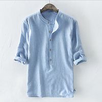 Men's Shirt Solid Color Button-Down Long Sleeve Casual Tops Cotton Lightweight Casual Fashion Breathable Light gray Beige Gray Lightinthebox - thumbnail