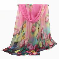 Women's Chiffon Scarf Street Daily Date Yellow Red Blue Scarf Floral Lightinthebox