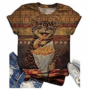 Womens T-Shirts Summer Funny Cat Fish Animal Print Tie-Dye Retro Plus Size Short Sleeve High Neck Tops Women Blouse Tunic Women Oversized Blouse Tee Sweatshirts (Multicolor, M) Lightinthebox