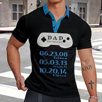 Daddy Letters Men's Casual 3D Print Polo Shirt Party Outdoor Home Father's Day Polyester Short Sleeve Turndown Polo Shirts Black Blue Summer Spring Fall Winter S M L Micro-elastic Lapel Polo Lightinthebox