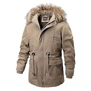 Men's Puffer Jacket Winter Jacket Quilted Jacket Winter Coat Parka Thermal Warm Windproof Daily Solid Color Outerwear Clothing Apparel Elegant Black Khaki Army Green Lightinthebox