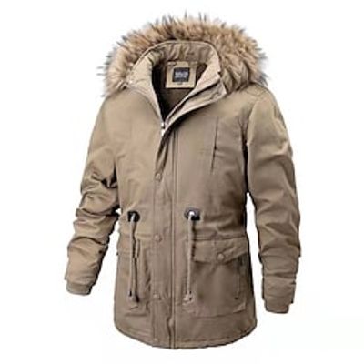 Men's Puffer Jacket Winter Jacket Quilted Jacket Winter Coat Parka Thermal Warm Windproof Daily Solid Color Outerwear Clothing Apparel Elegant Black Khaki Army Green Lightinthebox