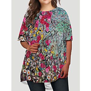 Women's Plus Size Dress T Shirt Dress Tee Dress Short Mini Dress Half Sleeve Floral Graphic Print Basic Fall Spring Summer Blushing Pink XL XXL 3XL 4XL 5XL Lightinthebox