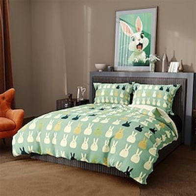 Simple Rabbit Animal Cartoon Style Pattern Duvet Cover Set,Printed Boho Comforter Cover Bedding Sets With Envelope Pillowcase, For Bedroom, Guest Room Decor Lightinthebox Simple Rabbit Animal Cartoon Style Pattern Duvet Cover Set,Printed Boho Comforter Cover Bedding Sets With Envelope Pillowcase, For Bedroom, Guest Room Decor Lightinthebox