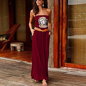 Women's Sheath Dress Maxi long Dress Purple Wine Army Green Dusty Rose Green Royal Blue Black Dark Gray Red Navy Blue Sleeveless Print Summer Strapless Casual 2021 S M L XL XXL miniinthebox