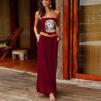 Women's Sheath Dress Maxi long Dress Purple Wine Army Green Dusty Rose Green Royal Blue Black Dark Gray Red Navy Blue Sleeveless Print Summer Strapless Casual 2021 S M L XL XXL miniinthebox - thumbnail