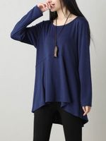 O-NEWE Casual Solid Long Sleeve High Low Blouse