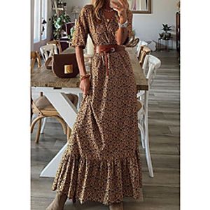 Women's Swing Dress Maxi long Dress khaki Half Sleeve Print Color Block Patchwork Print Summer V Neck Casual 2021 S M L XL Lightinthebox