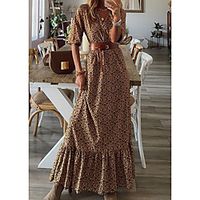 Women's Swing Dress Maxi long Dress khaki Half Sleeve Print Color Block Patchwork Print Summer V Neck Casual 2021 S M L XL Lightinthebox - thumbnail