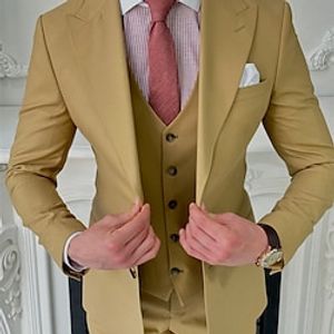 Dark Khaki Men's Wedding Suits Solid Colored 3 Piece Daily Business Plus Size Single Breasted Two-buttons 2023 miniinthebox