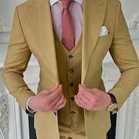 Dark Khaki Men's Wedding Suits Solid Colored 3 Piece Daily Business Plus Size Single Breasted Two-buttons 2023 miniinthebox