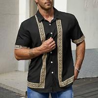 Casual Men's Printed Shirts Outdoor Daily Summer Turndown Short Sleeve Black S, M, L Polyester Shirt Lightinthebox