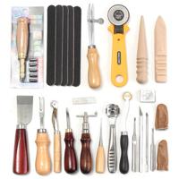 24 Pcs/Set Leather Craft Punch Tools Kit Hand Sewing Stitching Carving Work Saddle - thumbnail