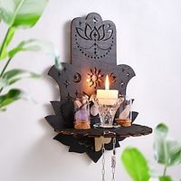 Unique Creative Hamsa Hand Decorative Wall Shelf - Wooden Wall-Mounted Candle Holder with Partition Assembly, Perfect Wood Decor Shelf for Indoor Home Wall Decoration and Storage Lightinthebox