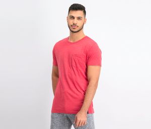 Mens Chest Pocket Striped T-Shirt  Red/White