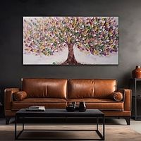 Handmade Oil Painting Canvas Wall Art Decoration 3D Palette Knife Flowers Plant Thick Oil Light Luxury Color Money Tree Living Room Horizontal  for Home Decor Rolled Frameless Unstretched Painting Lightinthebox