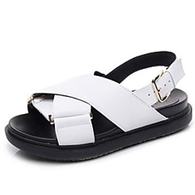 Women's Sandals Flat Heel Open Toe Booties Ankle Boots Daily Home Cowhide Solid Colored White miniinthebox