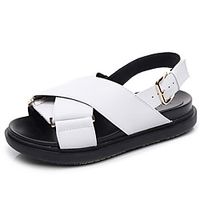 Women's Sandals Flat Heel Open Toe Booties Ankle Boots Daily Home Cowhide Solid Colored White miniinthebox - thumbnail