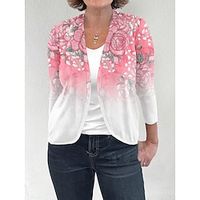 Women's Plus Size Open Front Jacket Casual Spring Jacket Print Floral Simple Loose Fit Outerwear Long Sleeve Summer Lightinthebox - thumbnail
