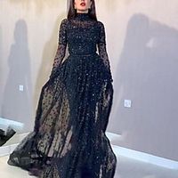 Women's Party Dress Maxi long Dress Black Long Sleeve Pure Color Mesh Spring Summer High Neck Party Stylish Modern Party 2022 S M L XL XXL miniinthebox - thumbnail