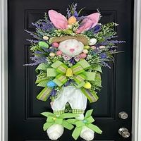 Easter Bunny Wreath Hanging Decor - Add a Festive Touch to Your Home with this Charming Easter-themed Decoration. Featuring a Cartoon-inspired Design and Lifelike Faux Plants, Perfect for Easter Celebrations and Spring Decor Lightinthebox