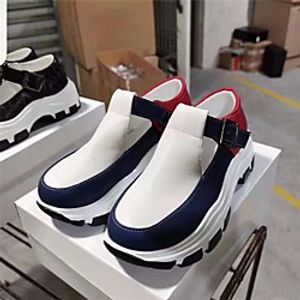 Women's Sneakers Flat Heel Round Toe PU Color Block Blue White Black miniinthebox