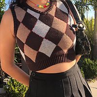 Women's Vest Vintage Style Square Check Active Casual Sleeveless Sweater Cardigans V Neck Fall Spring Blue Gray Green  Holiday Lightinthebox - thumbnail