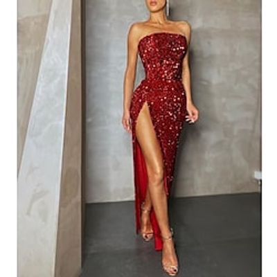 Mermaid Trumpet Sparkle Shine High Split Prom Dress Strapless Sleeveless Floor Length Sequined with Sequin Slit 2022 Lightinthebox Mermaid Trumpet Sparkle Shine High Split Prom Dress Strapless Sleeveless Floor Length Sequined with Sequin Slit 2022 Lightinthebox