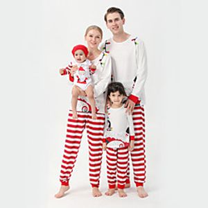 Family Look Christmas Pajamas Santa Claus Christmas pattern Print White Long Sleeve Daily Matching Outfits Lightinthebox