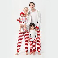 Family Look Christmas Pajamas Santa Claus Christmas pattern Print White Long Sleeve Daily Matching Outfits Lightinthebox - thumbnail