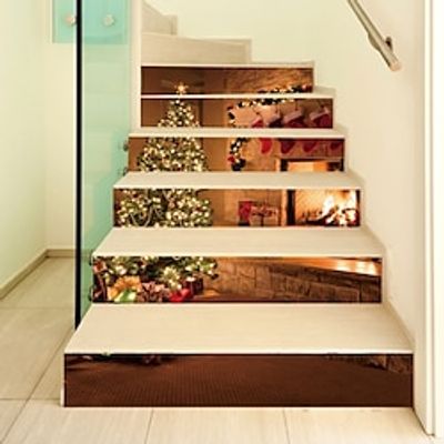 3D Christmas Stair Stickers Decals Xmas Staircase Decals Removable Tile Stair Risers Decals Xmas Home Decor 6 Pieces,Christmas Home Decor miniinthebox