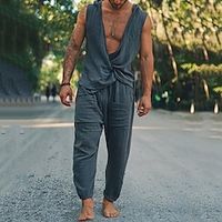 Men's Linen Pants Trousers Summer Pants Set Drawstring Elastic Waist Plain Comfort Breathable Casual Daily Holiday Vacation Hawaiian Blue Lightinthebox