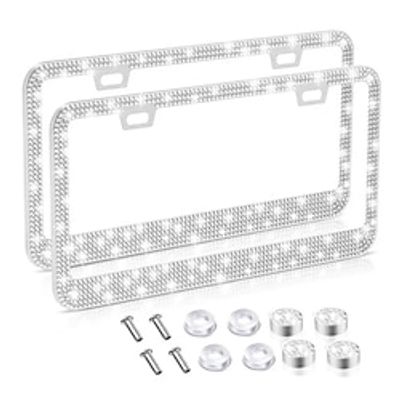 2PCS Bling License Plate Frames Glass Rhinestone Car Tag Holder For Women Metal Rhinestone Sparkly Car Plate Frame With Bolts Bling Screws Caps Lightinthebox