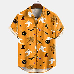 Men's Shirt Halloween Ghost Button-Down Short Sleeve Casual Tops Lightweight Casual Fashion Breathable Purple Blushing Pink Orange miniinthebox