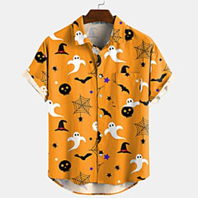 Men's Shirt Halloween Ghost Button-Down Short Sleeve Casual Tops Lightweight Casual Fashion Breathable Purple Blushing Pink Orange miniinthebox