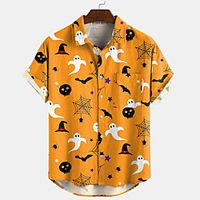 Men's Shirt Halloween Ghost Button-Down Short Sleeve Casual Tops Lightweight Casual Fashion Breathable Purple Blushing Pink Orange miniinthebox - thumbnail