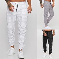 Men's Joggers Trousers Casual Pants Plaid Drawstring Trousers Elastic Waist Print Plaid Geometry Outdoor Sports Full Length Formal Sports Outdoor Streetwear Casual Black White Micro-elastic miniinthebox - thumbnail