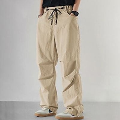 Men's Trousers Chinos Chino Pants Pocket Drawstring Elastic Waist Plain Comfort Breathable Outdoor Daily Going out Cotton Blend Fashion Casual Black Army Green miniinthebox